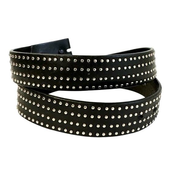Vintage Black Leather Belt Silver Studded Grunge Emo Goth 90s Skater Unisex 32 - Picture 1 of 10